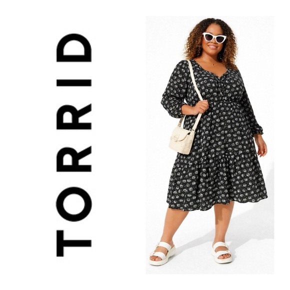 torrid Dresses & Skirts - TORRID Black Floral Tiered Midi Dress